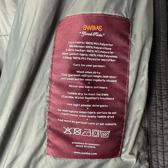 Swims Toronto Zurich Parka Men's XL Black Hood Waterproof Primaloft Liner Jacket - Picture 5 of 12